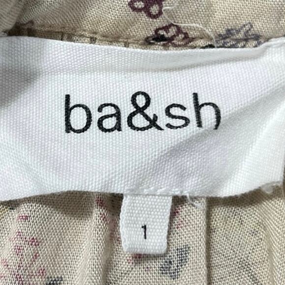 ba&sh Maya Beige Floral Print Square Neck 3/4 Sleeve Button Midi A-Line Dress S - Picture 6 of 7